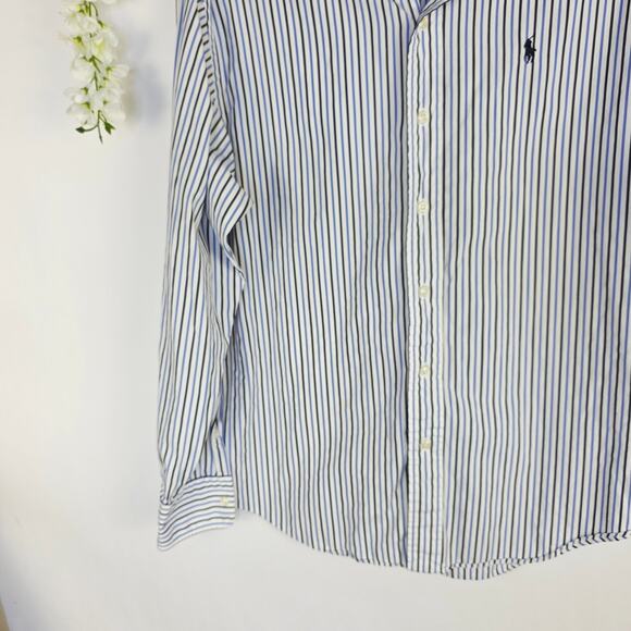 Ralph Lauren Sport Button Down Shirt 10 Blue Striped Cotton Preppy Classic - Picture 5 of 11